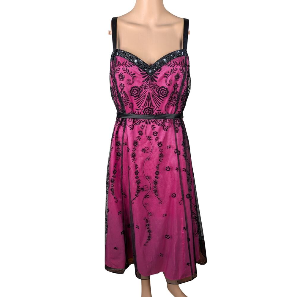 VTG Ignite Corset Dress 20W | Pink Black Mesh Velvet Burnout Beaded Whimsigoth